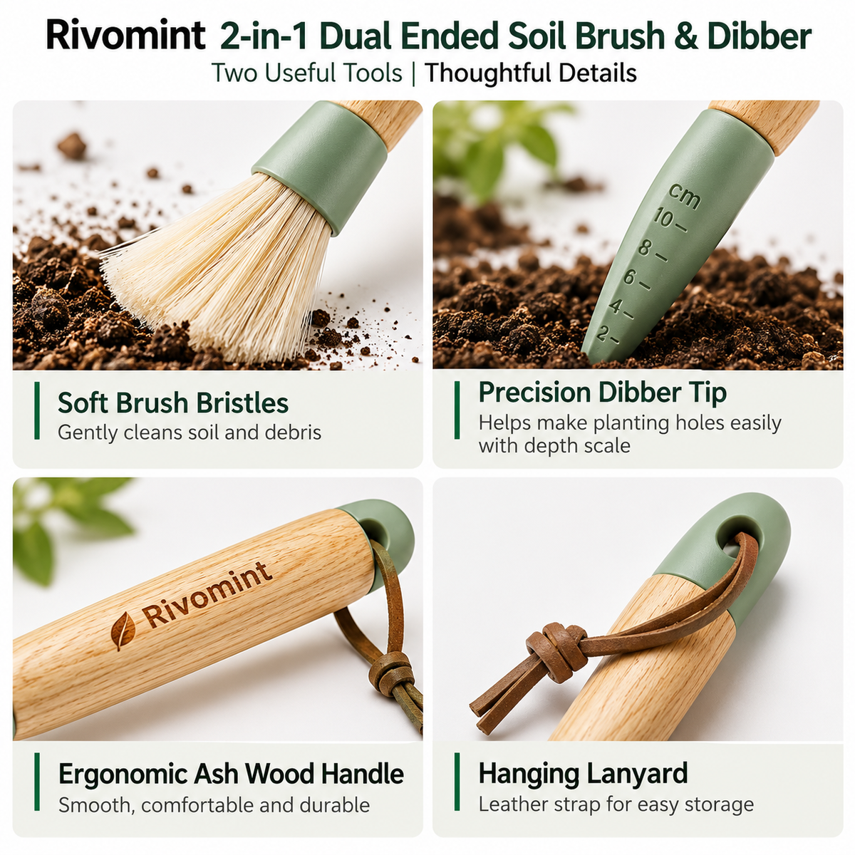 2-in-1 Dual Ended Soil Brush & Dibber