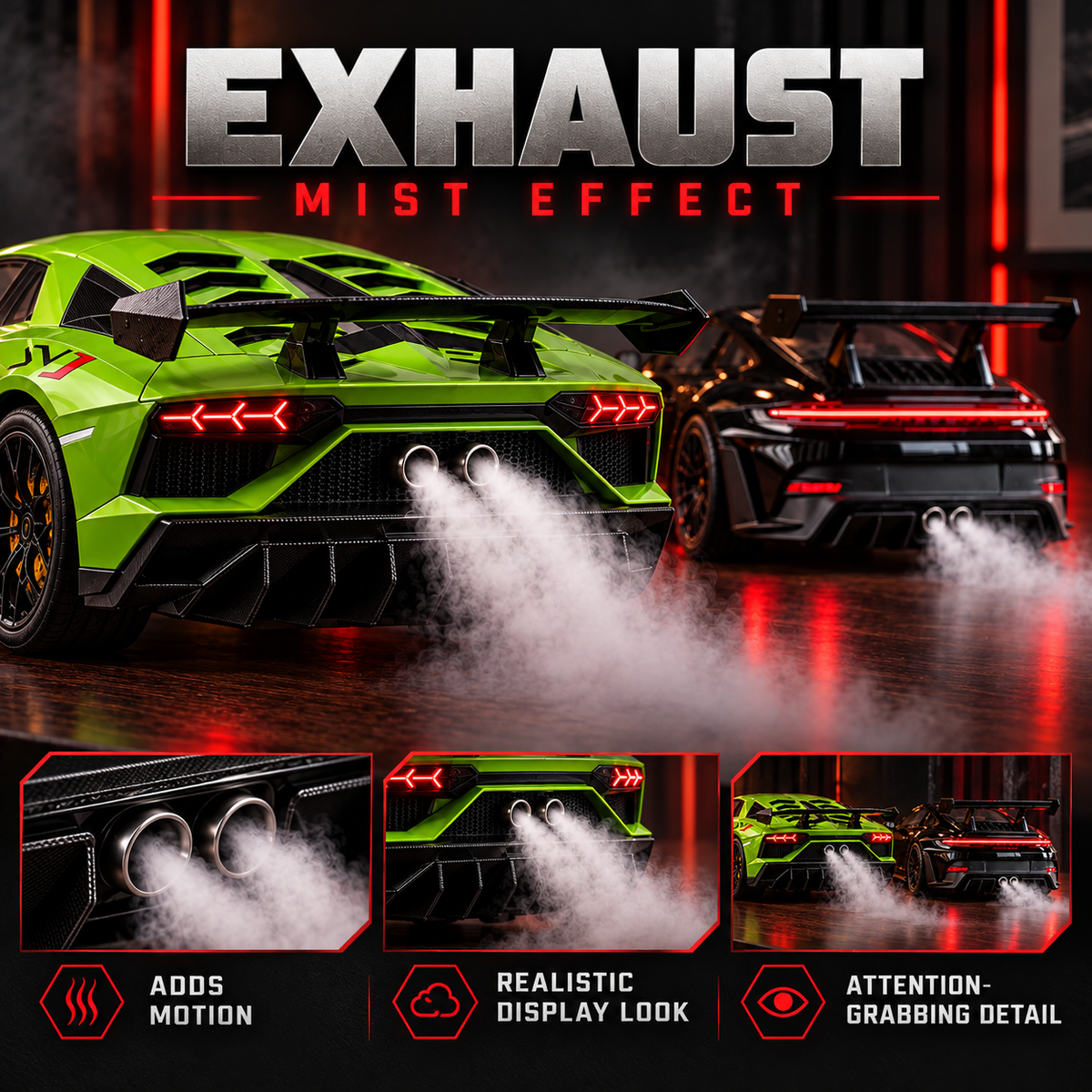 ποΈπ¨ Track-Inspired Sports Car Display Model β Exhaust Mist Effect Collector Decor