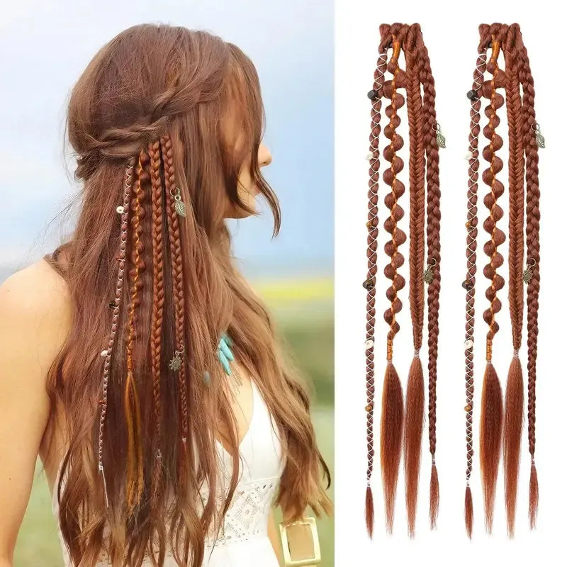 🌿 Boho Beaded Clip-In Braids – Effortless Style for Festivals & Everyday Looks