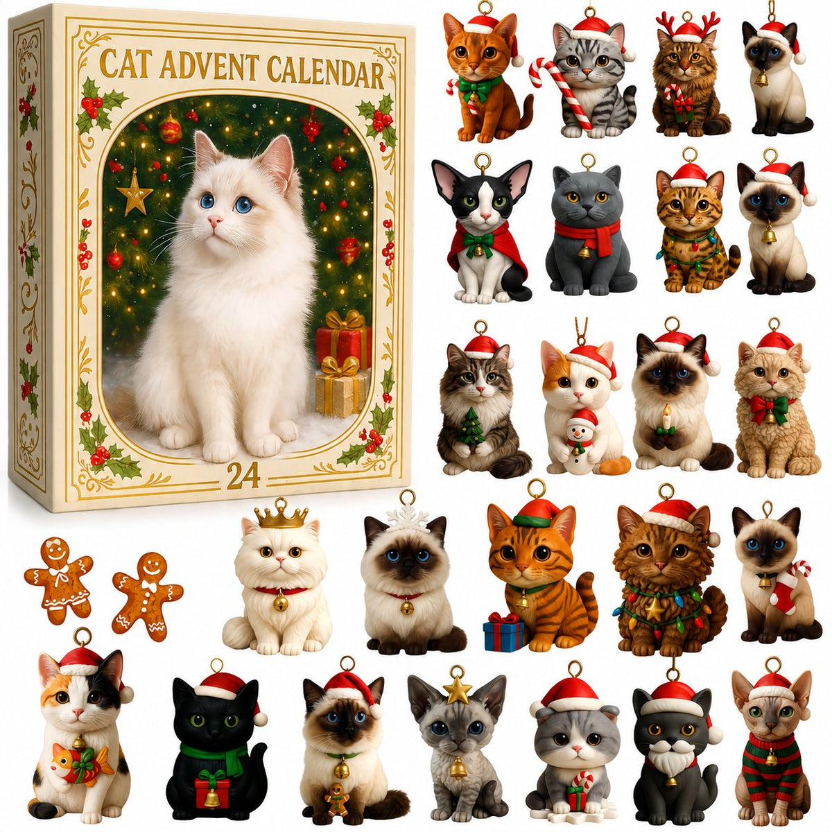 🔥 Last Day 49% Off🔥2026 Cat-Themed Christmas Advent Calendar – Christmas Tree Ornaments