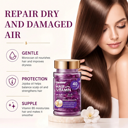Hair Vitamin Capsules Infused with Violet Vitamins & Argan Oil for Color-Treated & Permed Hair Smooths Frizz Restores Silkiness & Shine 40 Capsules
