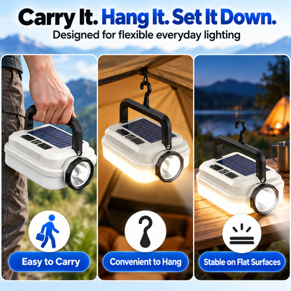🏕️🔥Dual‑Light Solar Camping Lantern‑Multi‑Function Portable Solar Work Light with Power Bank, Hanging Emergency Lamp for Camping Hiking Power‑Outage