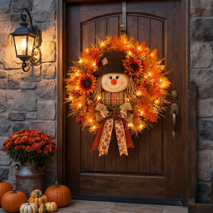 ✨Last Day 50% Off🍁 Fall Favorite – Lighted Scarecrow Front Door Wreath