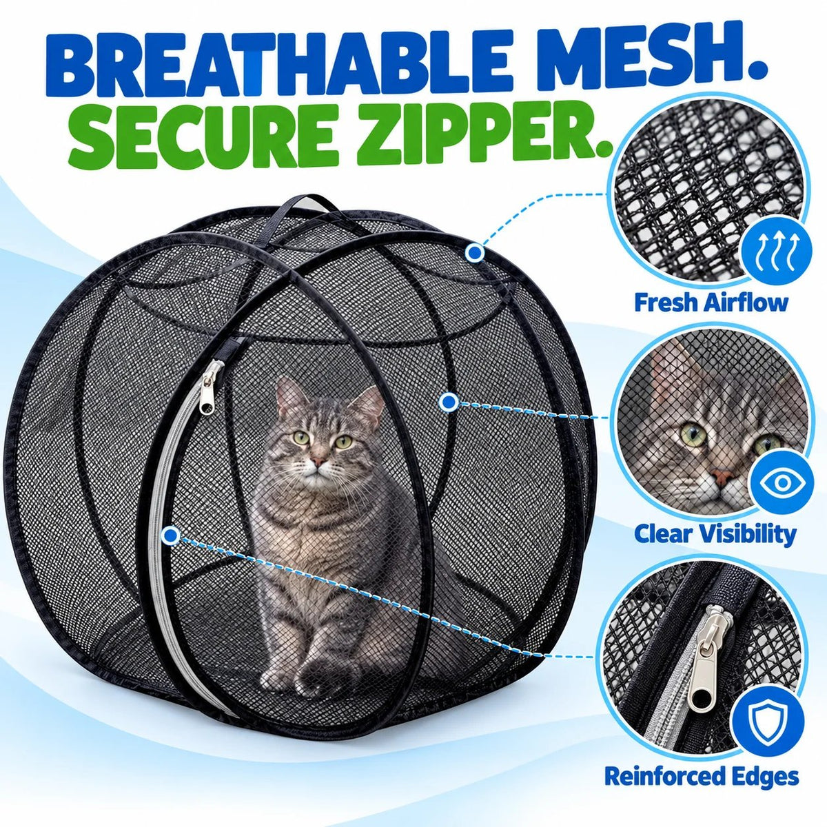 🐈 Pop-Up Mesh Cat Playpen – Roomy 32-Inch Indoor & Outdoor Enclosure