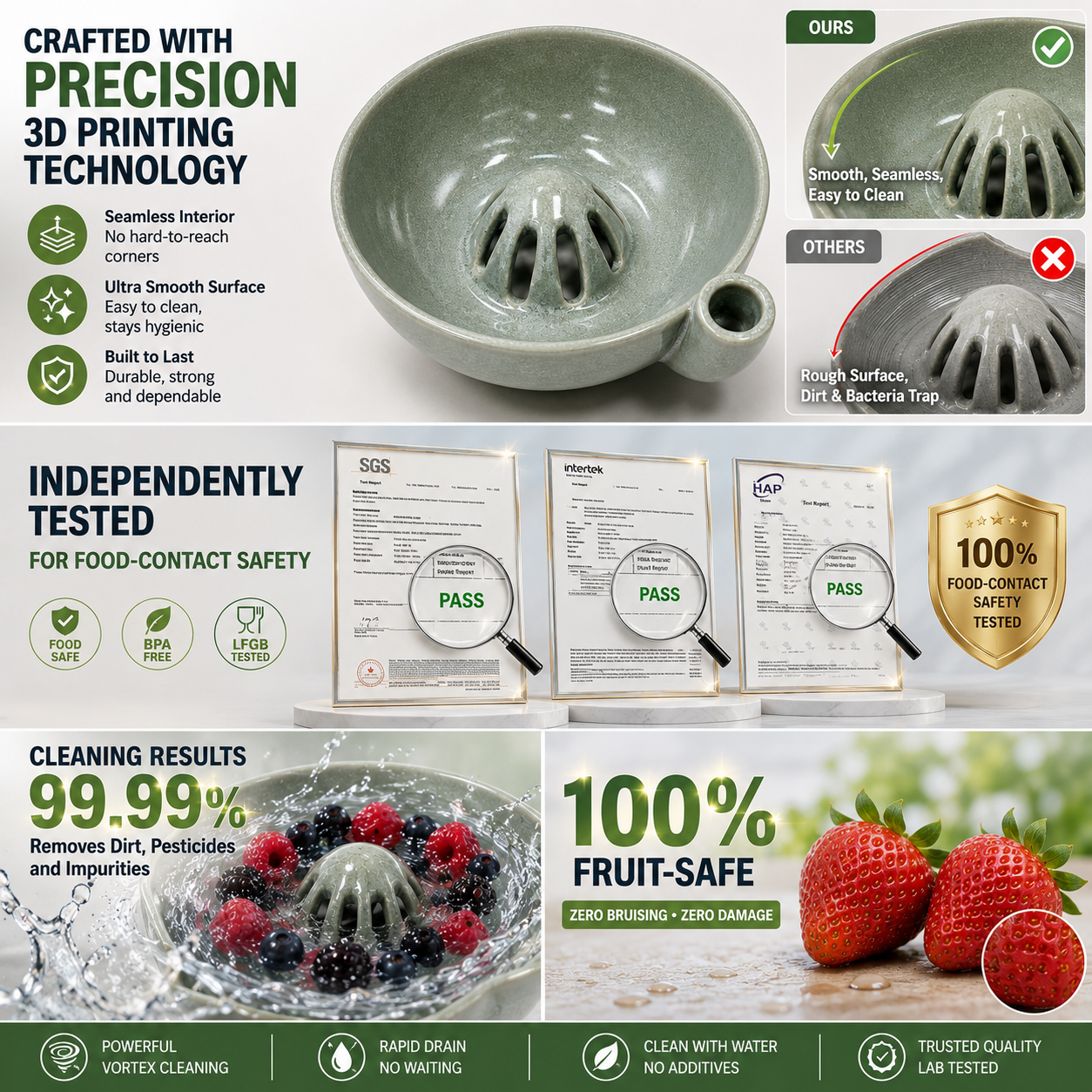 Self-Spinning Fruit & Vegetable Washing Bowl - No More Hand Scrubbing, Gentle Vortex