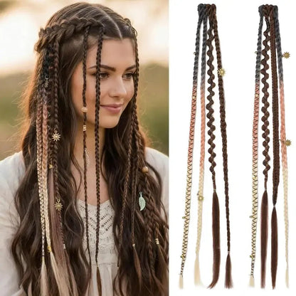 🌿 Boho Beaded Clip-In Braids – Effortless Style for Festivals & Everyday Looks