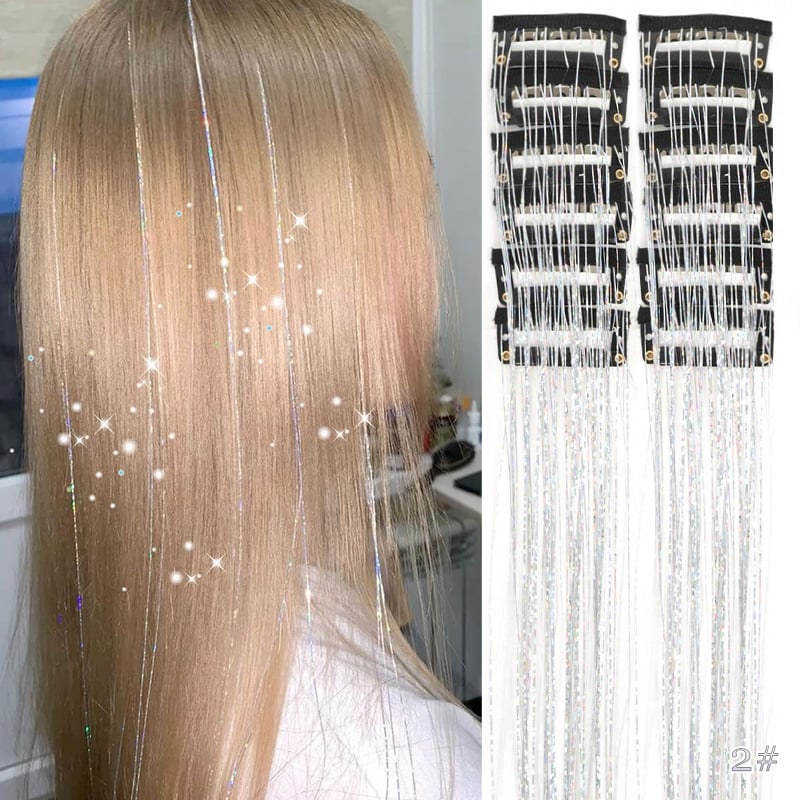 ✨ Clip-In Tinsel Hair Extensions – 12-Piece Set for Instant Sparkle