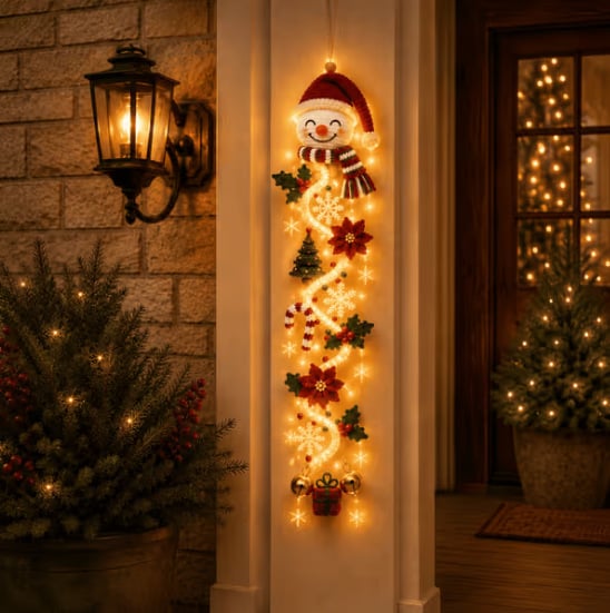 🎄Lighted Christmas Ribbon Hanging Door Decor | Santa, Snowman & Gingerbread Man LED Xmas Hanging Ornament