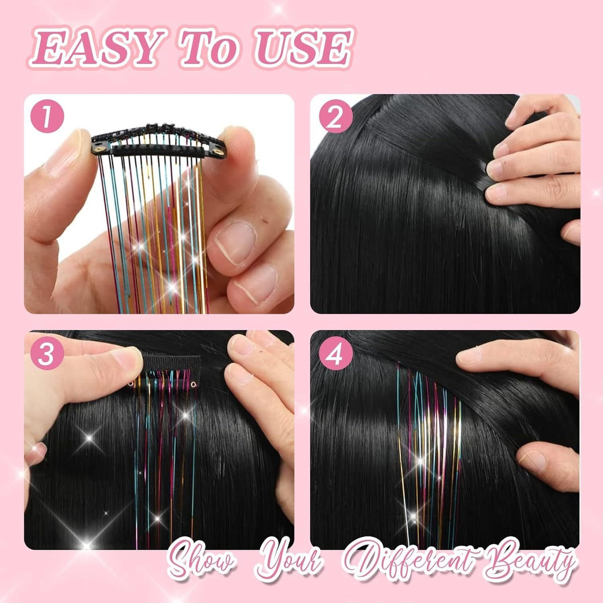 ✨ Clip-In Tinsel Hair Extensions – 12-Piece Set for Instant Sparkle