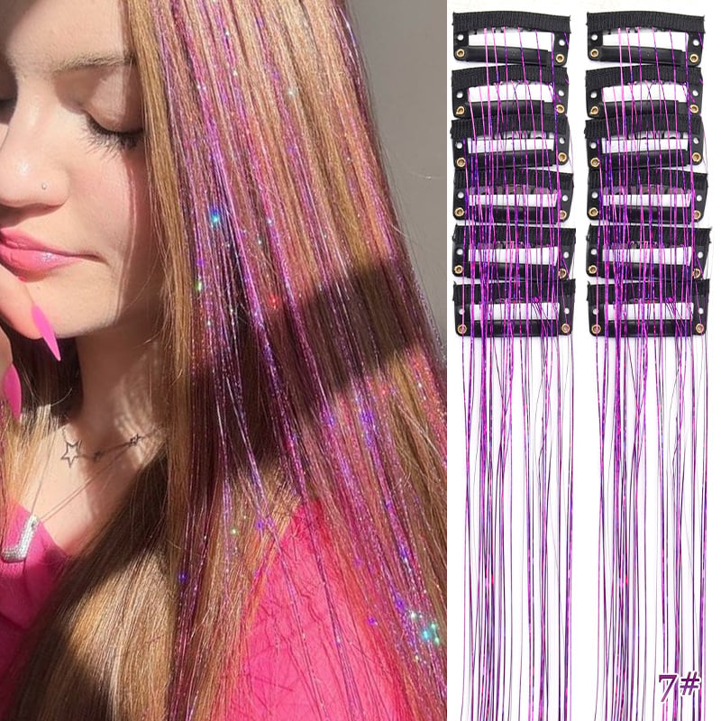 ✨ Clip-In Tinsel Hair Extensions – 12-Piece Set for Instant Sparkle