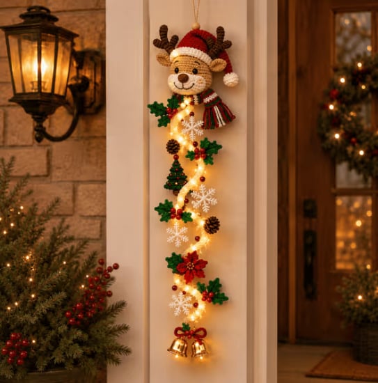 🎄Lighted Christmas Ribbon Hanging Door Decor | Santa, Snowman & Gingerbread Man LED Xmas Hanging Ornament