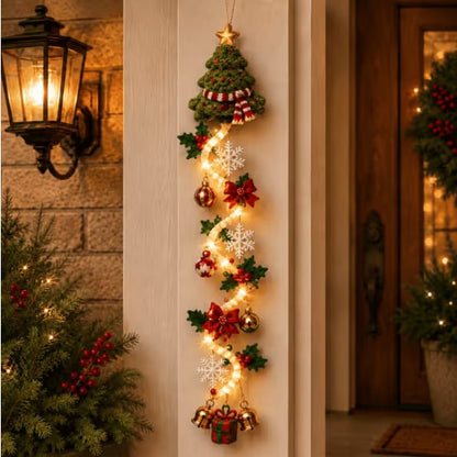 🎄Lighted Christmas Ribbon Hanging Door Decor | Santa, Snowman & Gingerbread Man LED Xmas Hanging Ornament