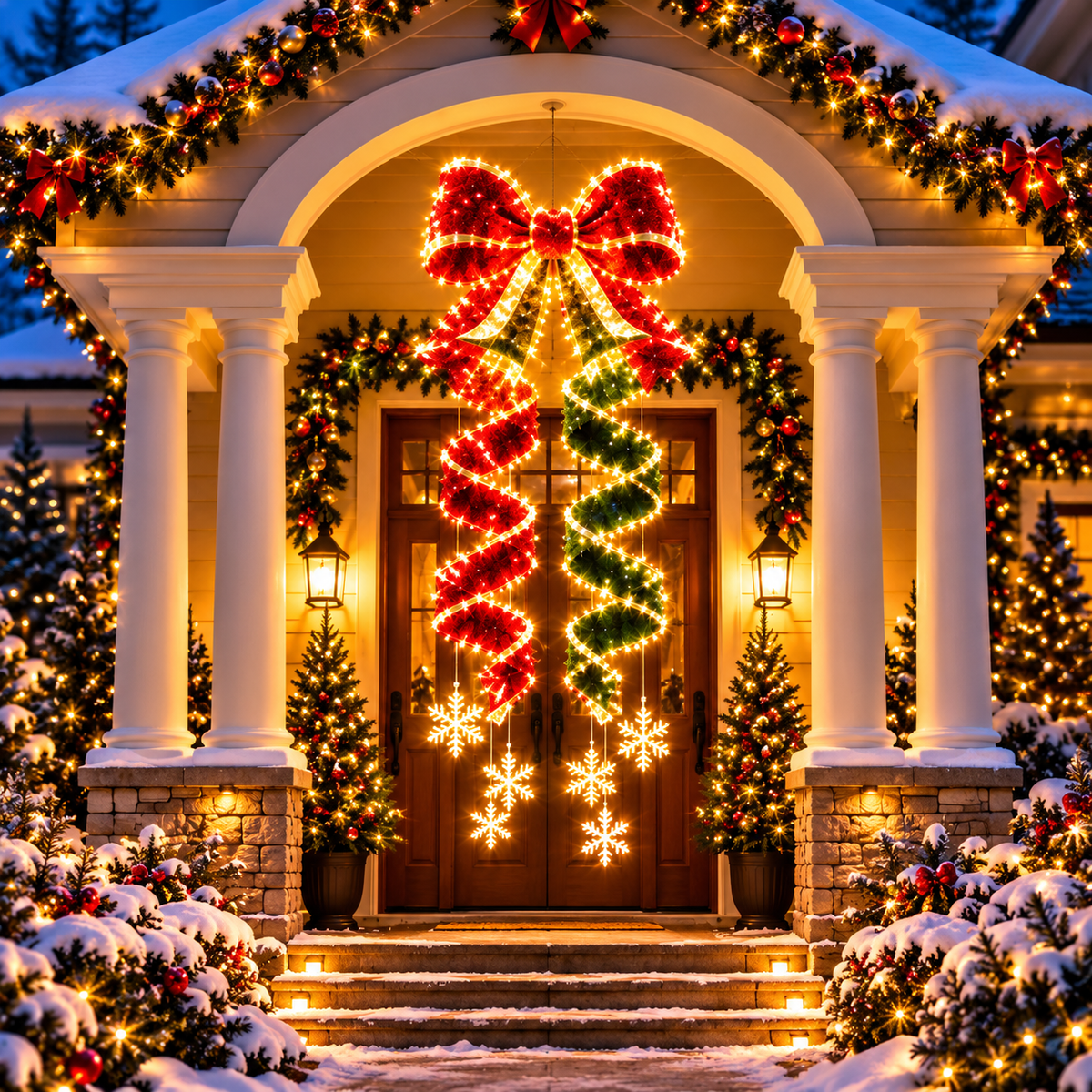 🎀✨ Christmas Ribbon Cascade™ — Lighted Bow Doorway Decor