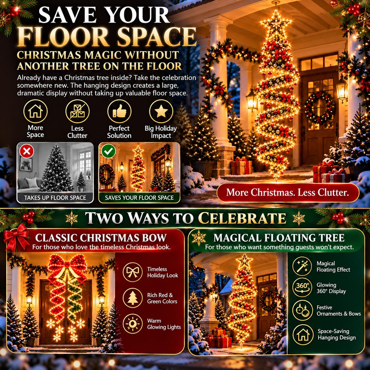 🎀✨ Christmas Ribbon Cascade™ — Lighted Bow Doorway Decor