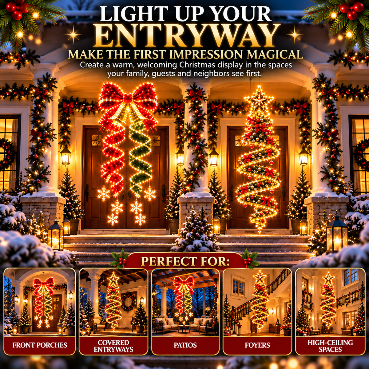 🎀✨ Christmas Ribbon Cascade™ — Lighted Bow Doorway Decor