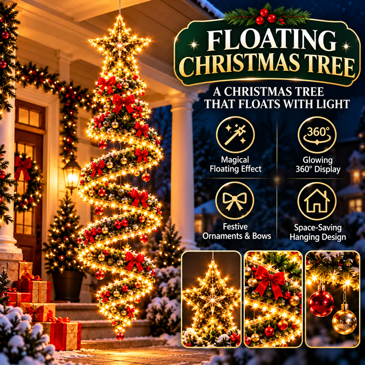 🎀✨ Christmas Ribbon Cascade™ — Lighted Bow Doorway Decor