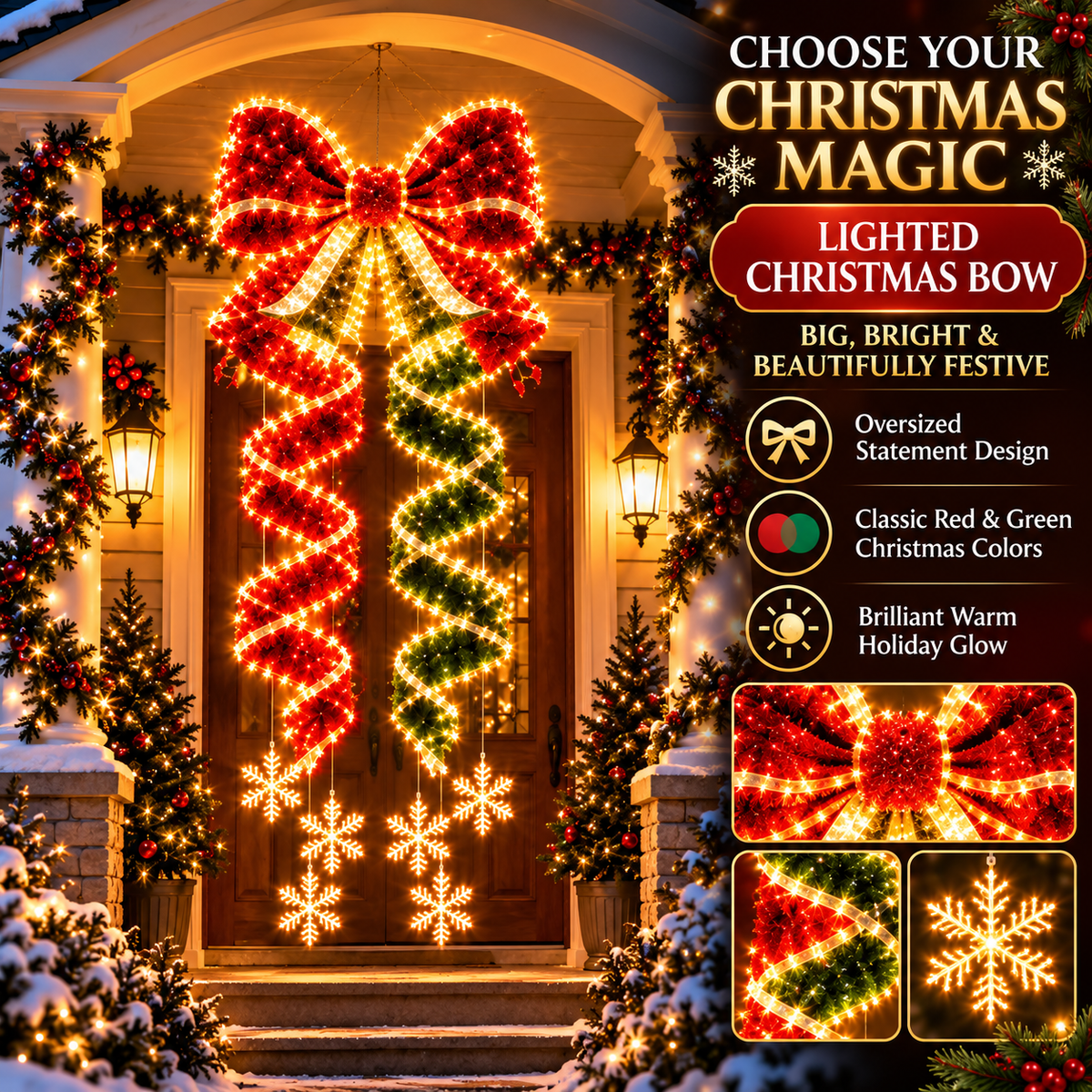 🎀✨ Christmas Ribbon Cascade™ — Lighted Bow Doorway Decor