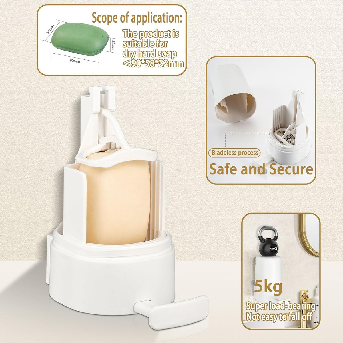 Soap Grinding Box, Soap Grinder for Bar Soap Wall Mountable Soap Holder Cheese Grinder with Adjustable Powder for Travel Kitchen Bathroom