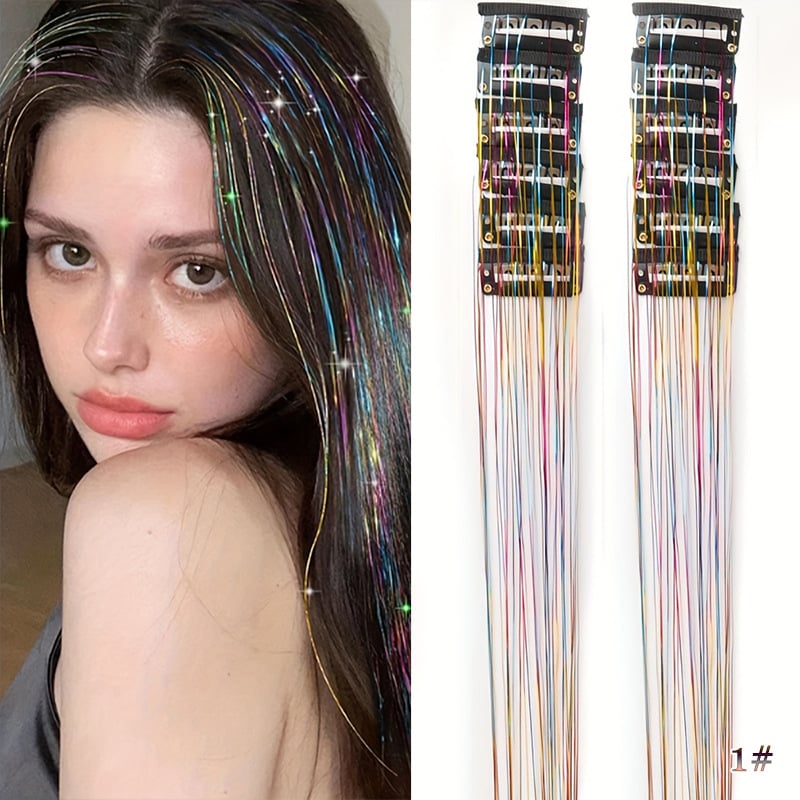 ✨ Clip-In Tinsel Hair Extensions – 12-Piece Set for Instant Sparkle