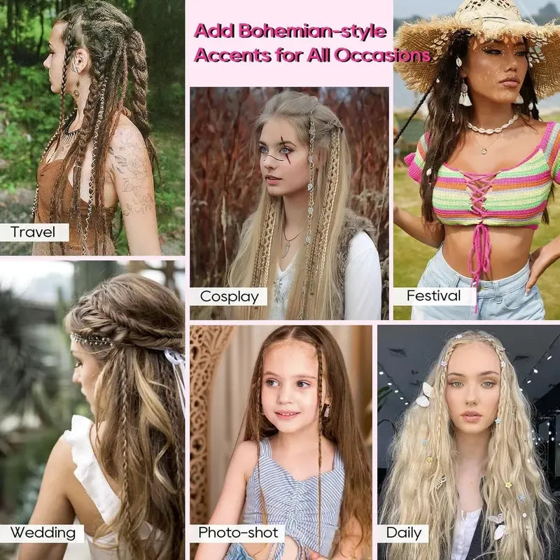 🌿 Boho Beaded Clip-In Braids – Effortless Style for Festivals & Everyday Looks