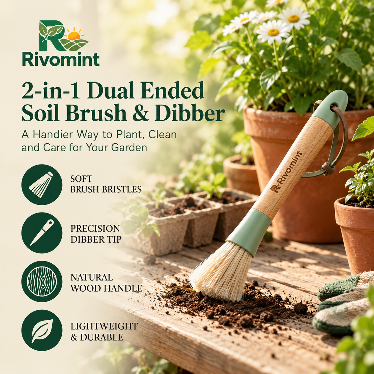 2-in-1 Dual Ended Soil Brush & Dibber