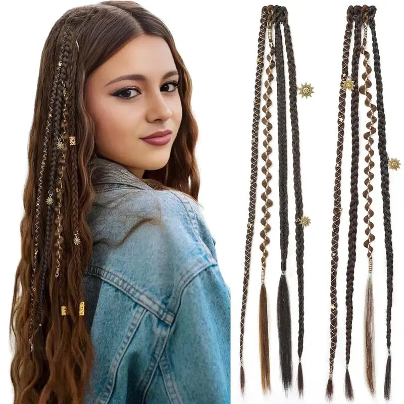 🌿 Boho Beaded Clip-In Braids – Effortless Style for Festivals & Everyday Looks