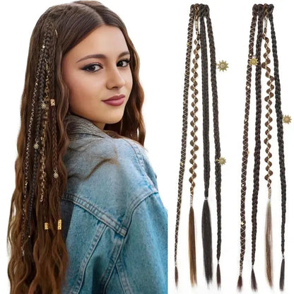 🌿 Boho Beaded Clip-In Braids – Effortless Style for Festivals & Everyday Looks