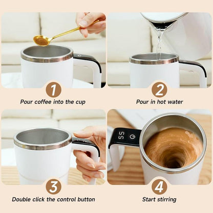 Electric coffee mug with a built-in LCD thermometer, perfect for brewing coffee, milk, cocoa, etc.