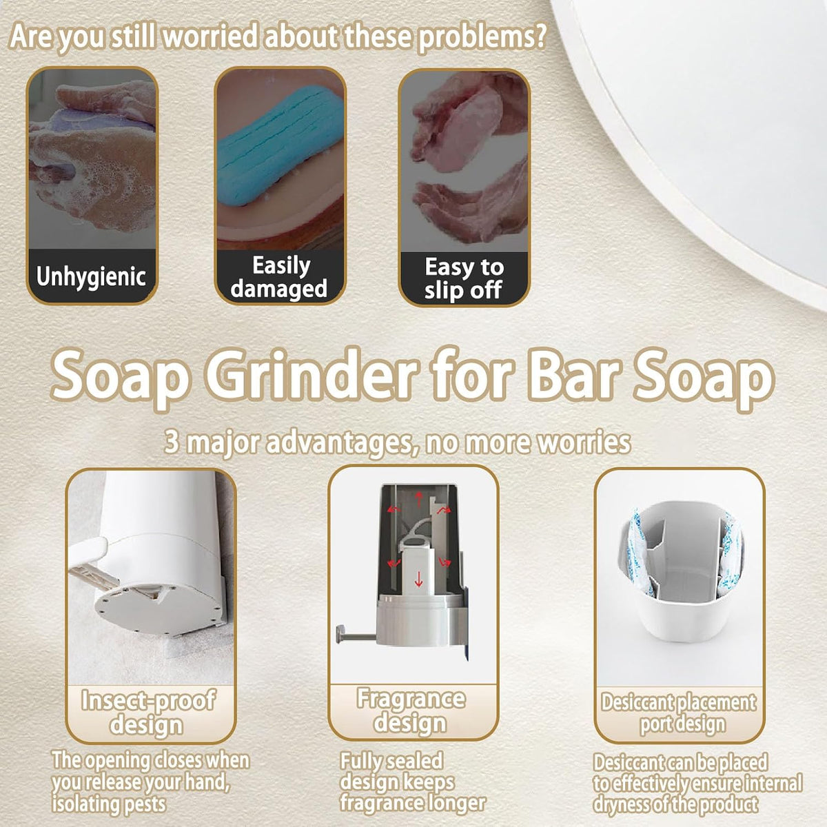 Soap Grinding Box, Soap Grinder for Bar Soap Wall Mountable Soap Holder Cheese Grinder with Adjustable Powder for Travel Kitchen Bathroom