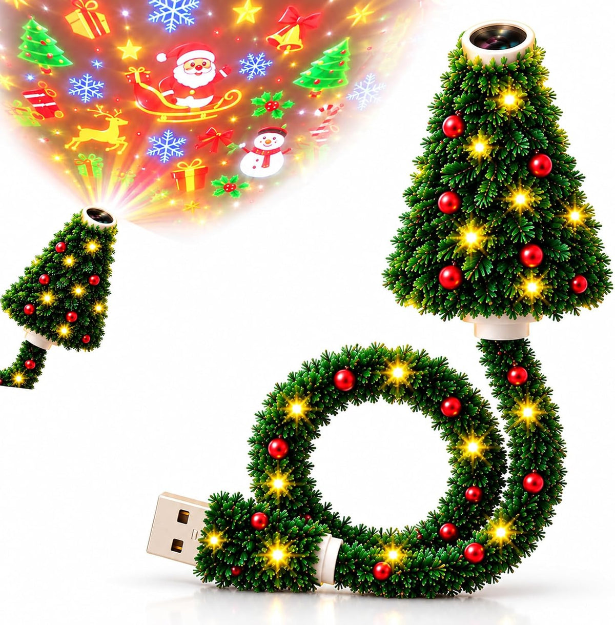 Plug and Play Hd USB Christmas Tree Projector with 6 Festive Scenes