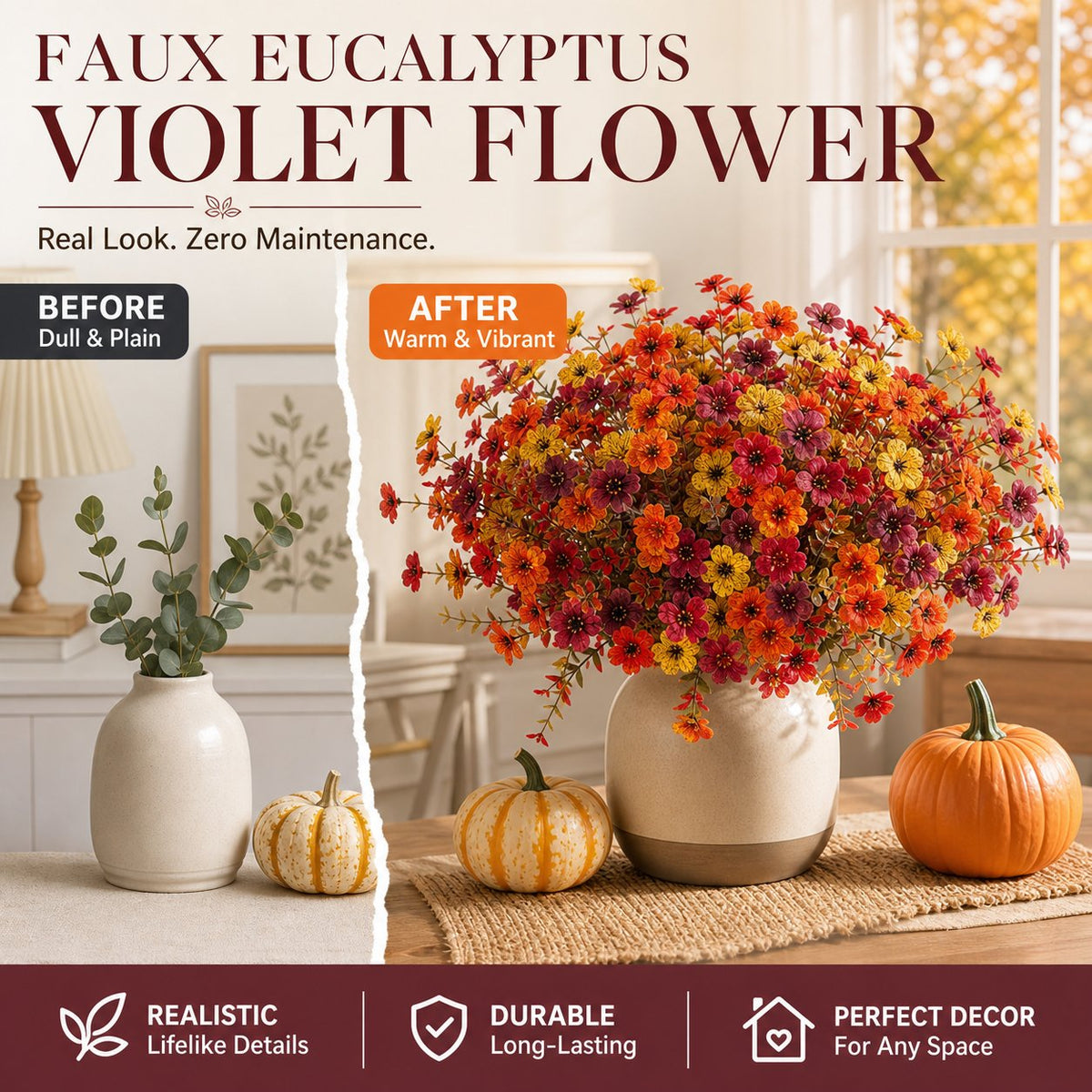 🧡🍂Last Day50% OFF —Artificial Autumn Violet Silk Flower Bouquet