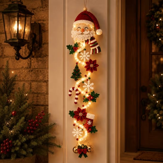 🎄Lighted Christmas Ribbon Hanging Door Decor | Santa, Snowman & Gingerbread Man LED Xmas Hanging Ornament