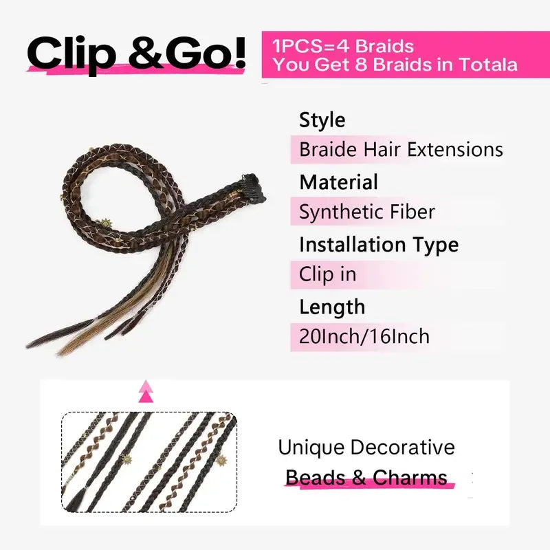 🌿 Boho Beaded Clip-In Braids – Effortless Style for Festivals & Everyday Looks