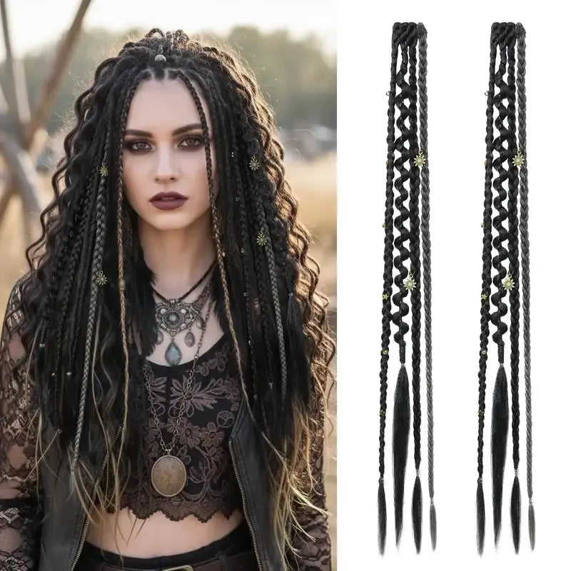 🌿 Boho Beaded Clip-In Braids – Effortless Style for Festivals & Everyday Looks