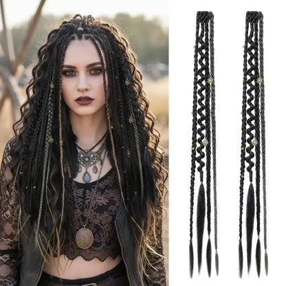 🌿 Boho Beaded Clip-In Braids – Effortless Style for Festivals & Everyday Looks