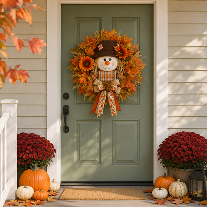 ✨Last Day 50% Off🍁 Fall Favorite – Lighted Scarecrow Front Door Wreath