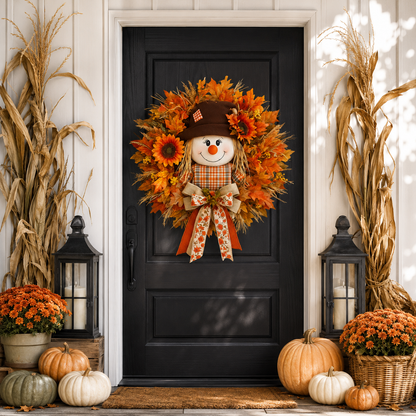✨Last Day 50% Off🍁 Fall Favorite – Lighted Scarecrow Front Door Wreath