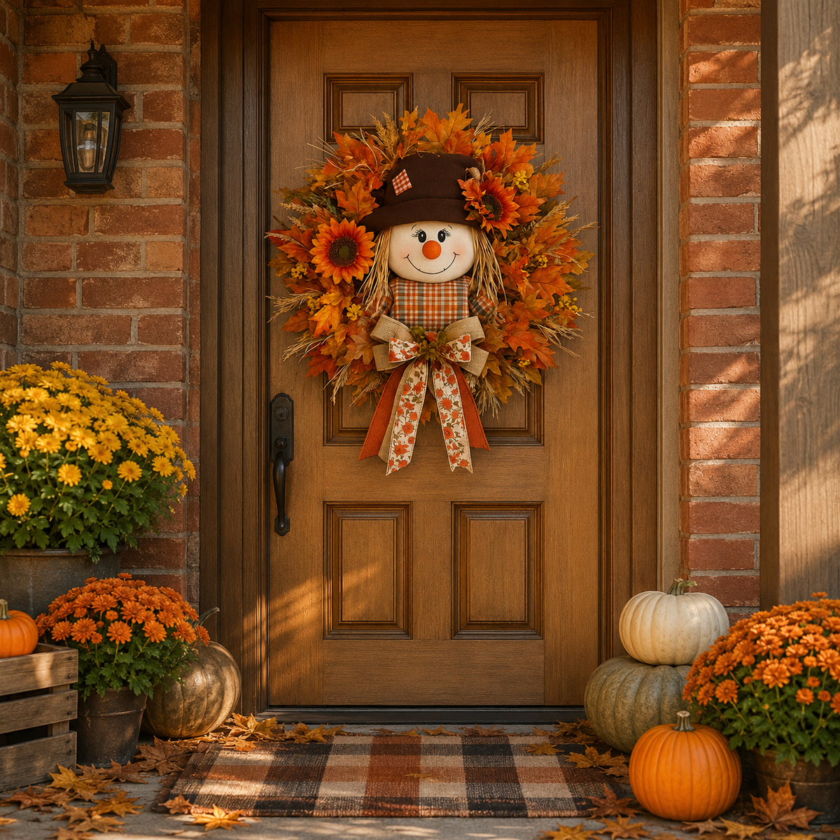 ✨Last Day 50% Off🍁 Fall Favorite – Lighted Scarecrow Front Door Wreath