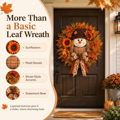 ✨Last Day 50% Off🍁 Fall Favorite – Lighted Scarecrow Front Door Wreath