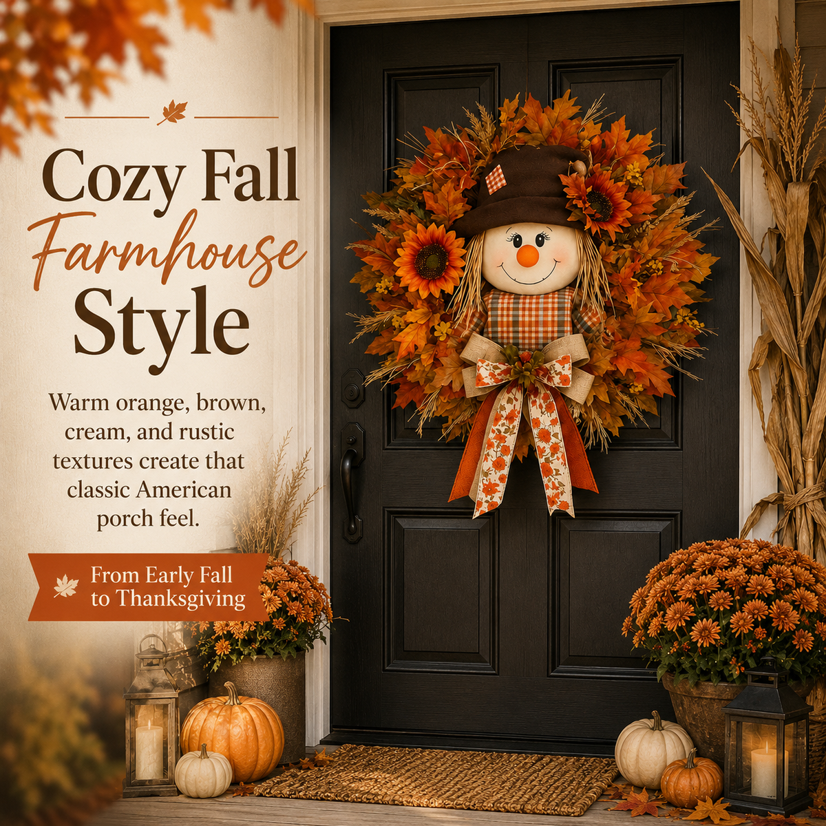 ✨Last Day 50% Off🍁 Fall Favorite – Lighted Scarecrow Front Door Wreath