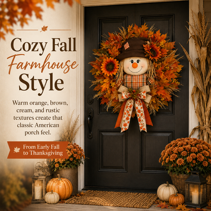 ✨Last Day 50% Off🍁 Fall Favorite – Lighted Scarecrow Front Door Wreath