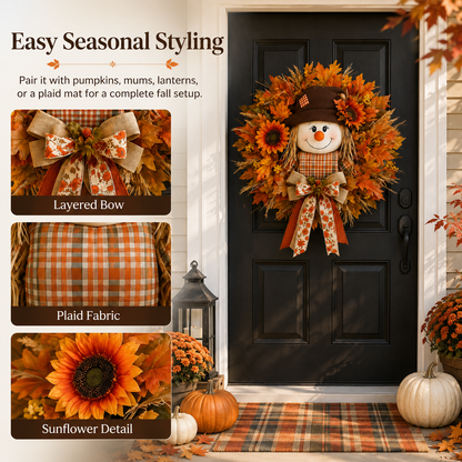 ✨Last Day 50% Off🍁 Fall Favorite – Lighted Scarecrow Front Door Wreath