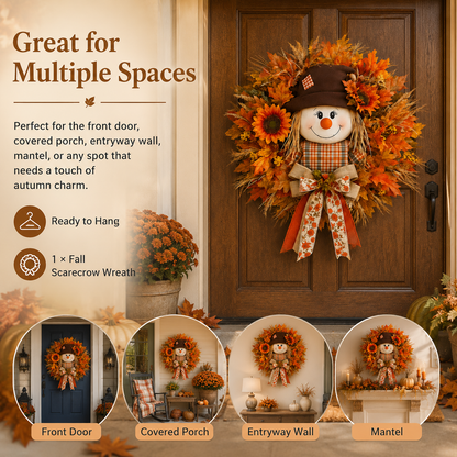 ✨Last Day 50% Off🍁 Fall Favorite – Lighted Scarecrow Front Door Wreath