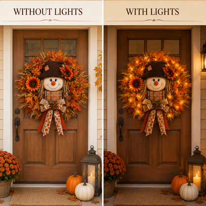 ✨Last Day 50% Off🍁 Fall Favorite – Lighted Scarecrow Front Door Wreath