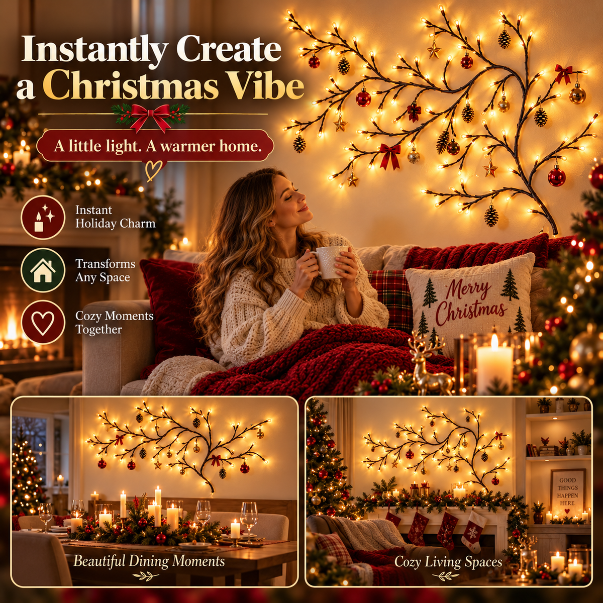 ✨ Flexible LED Branch Lights | Remote-Controlled Holiday Wall Decor🎁