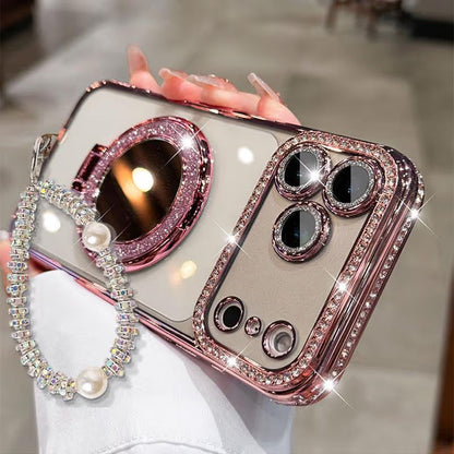 ✨💎Sparkling Diamond Women's Phone Case with Mirror & Stand for iPhone 12/13/14/15/16/17 Pro Max,17Air,14/15/16 Plus💖