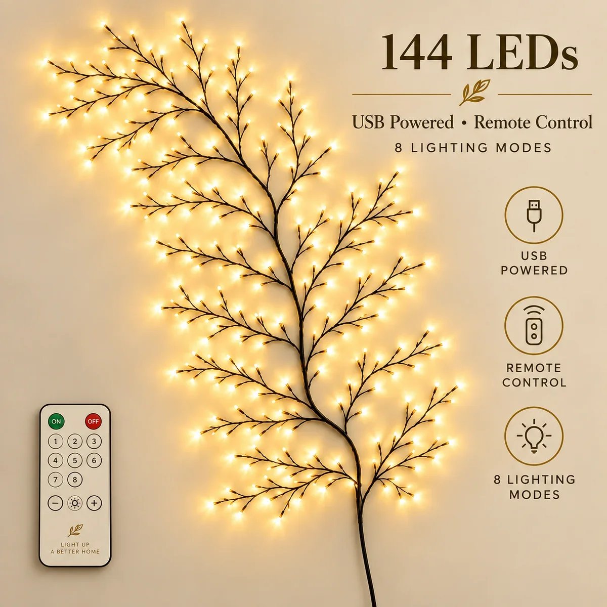 ✨ Flexible LED Branch Lights | Remote-Controlled Holiday Wall Decor🎁