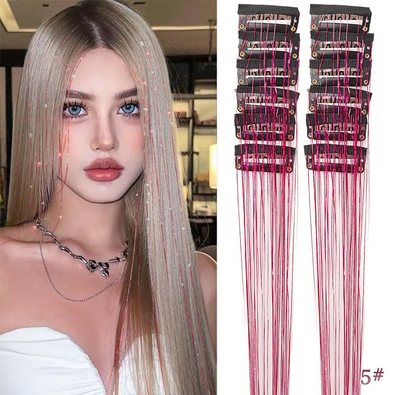 ✨ Clip-In Tinsel Hair Extensions – 12-Piece Set for Instant Sparkle