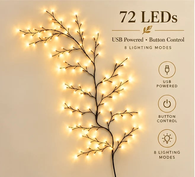 ✨ Flexible LED Branch Lights | Remote-Controlled Holiday Wall Decor🎁