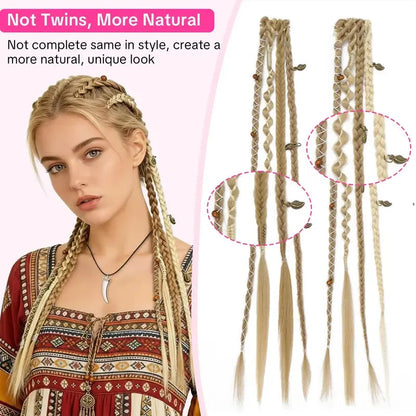 🌿 Boho Beaded Clip-In Braids – Effortless Style for Festivals & Everyday Looks